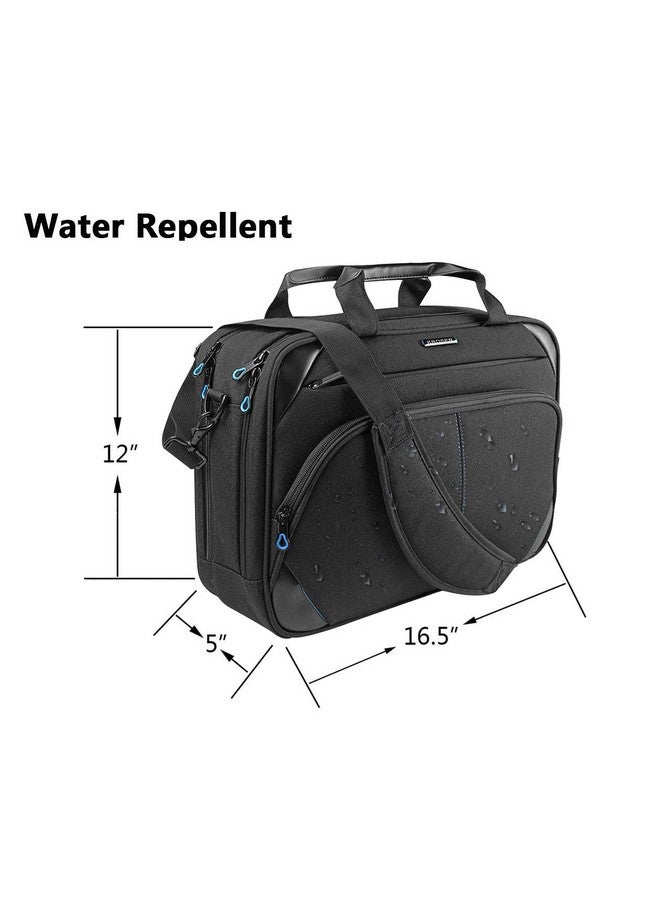 KROSER KROSER Laptop Bag 15.6 Inch Briefcase Messenger Bag Water Repellent Computer Case Shoulder Bag Durable Tablet Sleeve with RFID Pockets for Business/College/Women/Men - Black/Blue  - Image 3