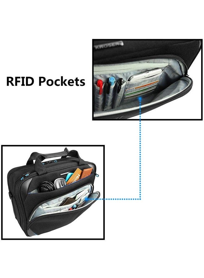 KROSER KROSER Laptop Bag 15.6 Inch Briefcase Messenger Bag Water Repellent Computer Case Shoulder Bag Durable Tablet Sleeve with RFID Pockets for Business/College/Women/Men - Black/Blue  - Image 4