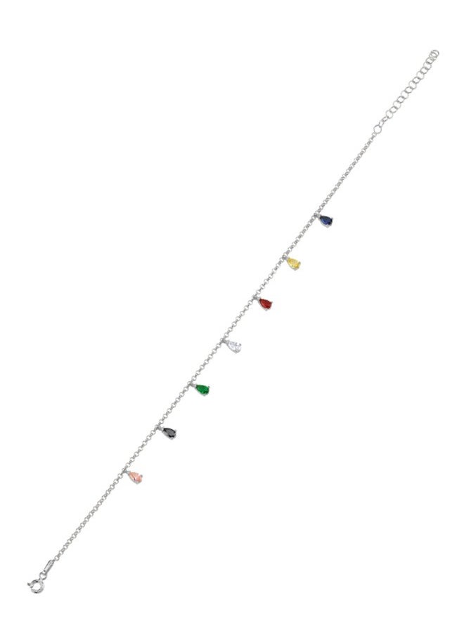 EMNON - 925 Sterling Silver Jewelry Rhodium Plated Colored CZ Dangle Anklet 100% Precious Metal Gift for Women-Emnon1ANK - Image 1