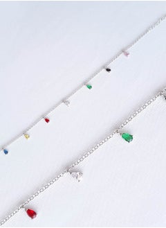 EMNON 925 Sterling Silver Jewelry Rhodium Plated Colored CZ Dangle Anklet 100% Precious Metal Gift for Women-Emnon1ANK  - Image 2