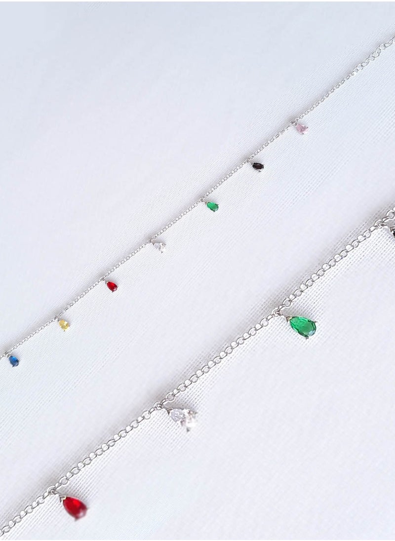 EMNON - 925 Sterling Silver Jewelry Rhodium Plated Colored CZ Dangle Anklet 100% Precious Metal Gift for Women-Emnon1ANK - Image 1