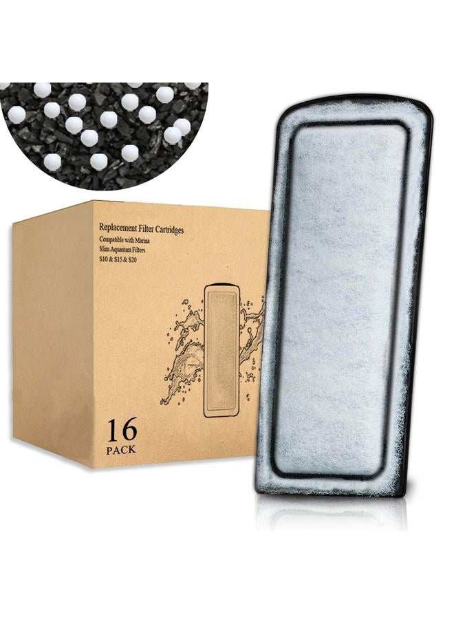 Pryitier 16 Pack Filter Cartridge for Marina Slim Filter S10/S15/S20, Replacement Fish Tank Cartridges with Ceramic for All Three Marina Slim Model - Image 1