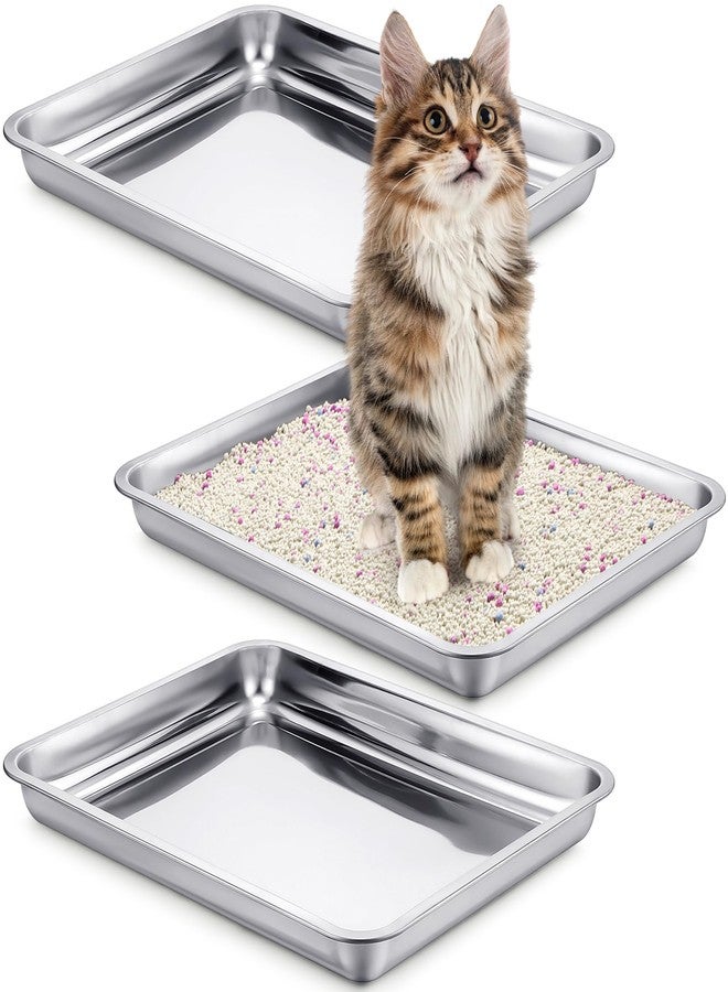 Mifoci 3 Pcs Stainless Steel Cat Litter Pan, Odor Control Easy to Clean Low Entry Litter Box for Small Cats, Hamsters, Rabbits, Guinea Pigs - Image 1
