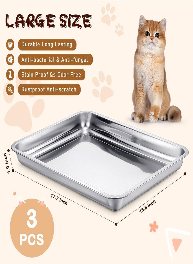 Mifoci 3 Pcs Stainless Steel Cat Litter Pan, Odor Control Easy to Clean Low Entry Litter Box for Small Cats, Hamsters, Rabbits, Guinea Pigs - Image 3