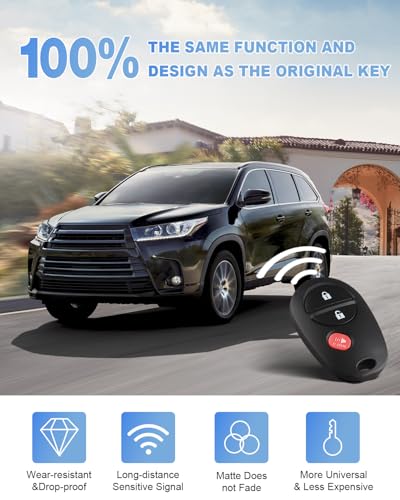 Kaboll Key Fob Keyless Entry Remote Replacement for Toyota Tacoma Tundra Sienna Sequoia Highlander - 3 Buttons Car Key Fob FCC: GQ43VT20T (Set of 2) - Image 3