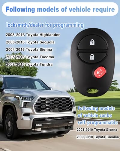 Kaboll Key Fob Keyless Entry Remote Replacement for Toyota Tacoma Tundra Sienna Sequoia Highlander - 3 Buttons Car Key Fob FCC: GQ43VT20T (Set of 2) - Image 5