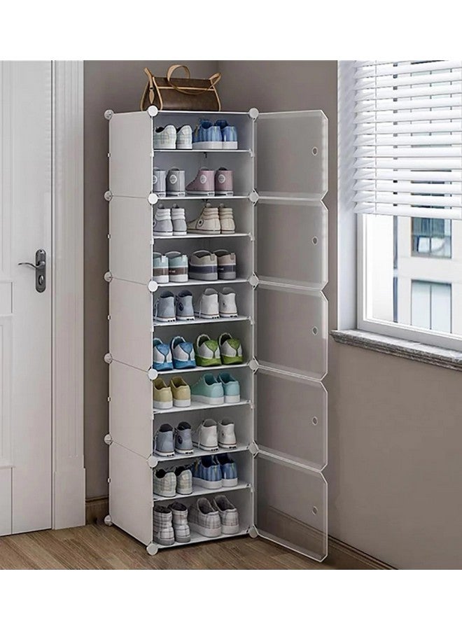 KEEKOS shoe rack plastic,Portable with Dustproof Door, Multi-Purpose Plastic for Home Foldable Portable Shelves Chappal, Slipper, Heels, Boots,Stand (White, 10-Shelf-5-Door) - Image 1
