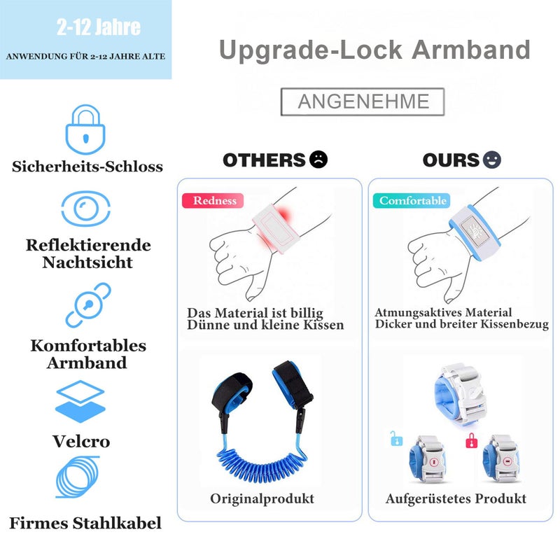WSZCML Anti-Lost Wrist Link, Blue Reflective Anti-Lost Wrist Chain with Child Lock 6.56 feet. - Image 2