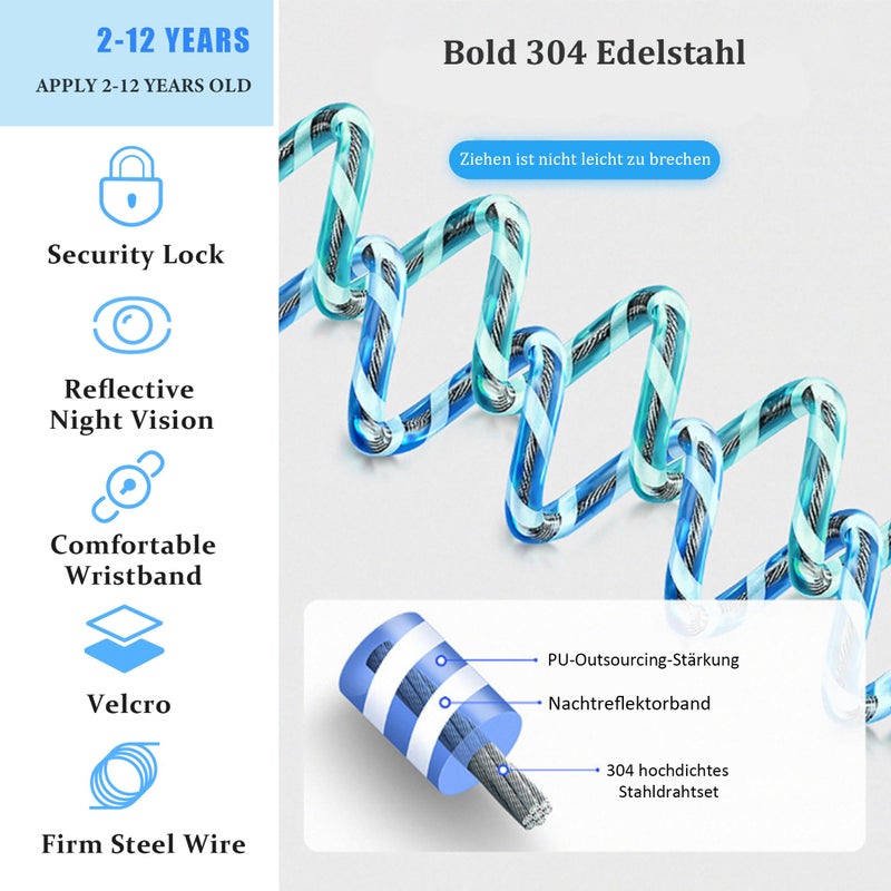 WSZCML Anti-Lost Wrist Link, Blue Reflective Anti-Lost Wrist Chain with Child Lock 6.56 feet. - Image 5