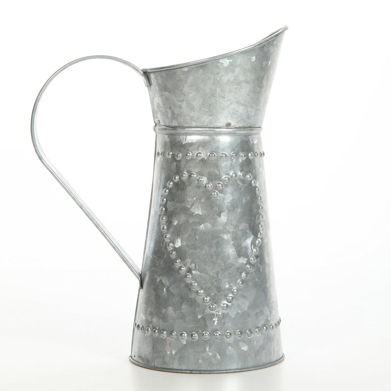 Hosley 9.25 Inch High Galvanized Decorative Pitcher. Ideal for Floral Arrangements Home Wedding Country Living Garden decor. O4 - Image 1
