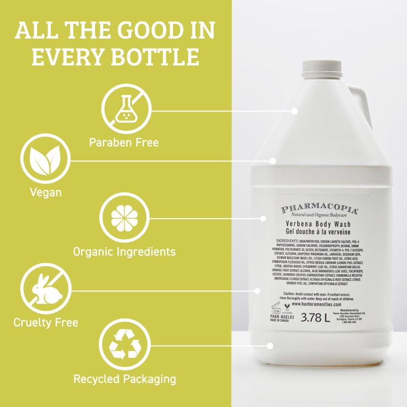 Pharmacopia Hotel Verbena Body Wash â€“ Moisturizing Shower Gel with Natural & Organic Ingredients â€“ Vegan Bodywash for Men & Women, 128 oz - Image 3
