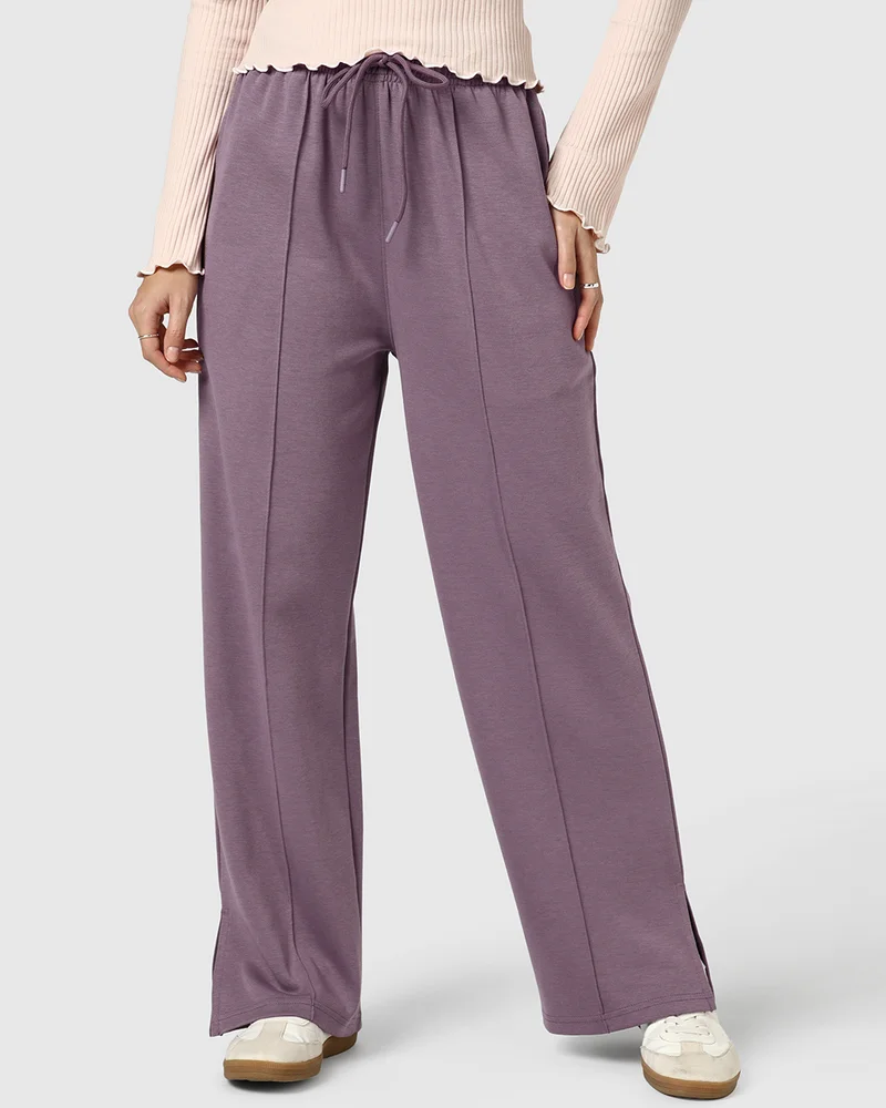 bewakoof Women's Elderberry Purple Oversized Track Pants