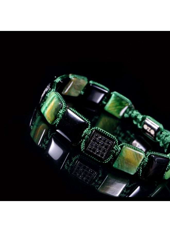 OZO DESIGN Square Green Tiger Eye & Onyx Macramé Bracelet - Image 2