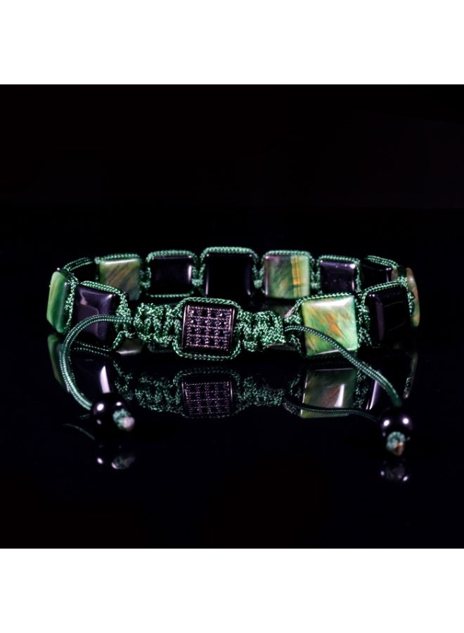 OZO DESIGN Square Green Tiger Eye & Onyx Macramé Bracelet - Image 3