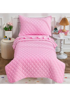 Wowelife Wowelife 4 Pieces Toddler Bedding Set Pink, Upgraded Pink Comforter Set for Girls and Boys, Crib Sheet Set Lightweight, Super Breathable and Comfortable for Toddlers  - Image 1