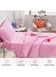 Wowelife Wowelife 4 Pieces Toddler Bedding Set Pink, Upgraded Pink Comforter Set for Girls and Boys, Crib Sheet Set Lightweight, Super Breathable and Comfortable for Toddlers  - Image 4
