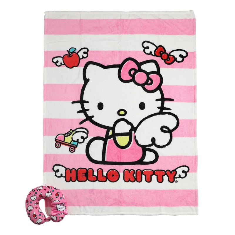 Bioworld Adult Hello Kitty Travel Set with Neck Pillow, Eye Mask, and Throw Blanket, Adorable Comfort for Hello Kitty Fans on the Go! - Image 2