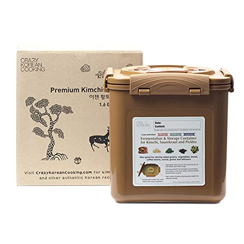 Crazy Korean Cooking Premium Kimchi, Sauerkraut Fermentation and Storage Container with Inner Vacuum Lid (1.6 Gal Sandy Brown (6.4L)) - Image 2
