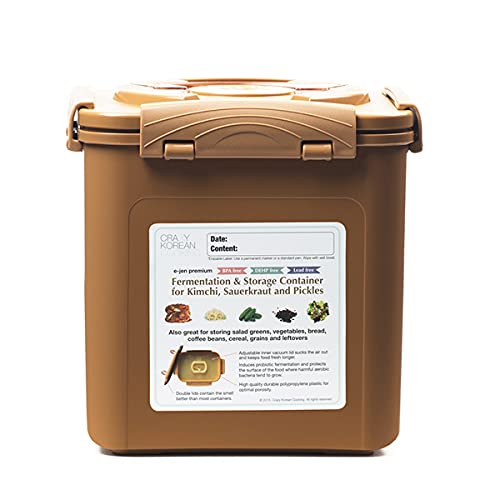 Crazy Korean Cooking Premium Kimchi, Sauerkraut Fermentation and Storage Container with Inner Vacuum Lid (1.6 Gal Sandy Brown (6.4L)) - Image 1