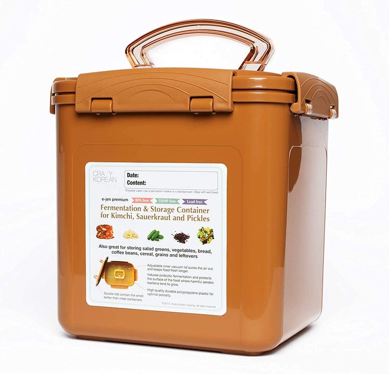 Crazy Korean Cooking Premium Kimchi, Sauerkraut Fermentation and Storage Container with Inner Vacuum Lid (1.6 Gal Sandy Brown (6.4L)) - Image 3