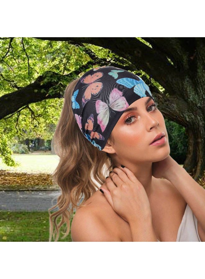 Urieo 6 Piece Boho Printed Headbands Butterfly Wide HairBands Stretch Twist Yoga Workout Sports Hair Bands Sweatband for Women - Image 3