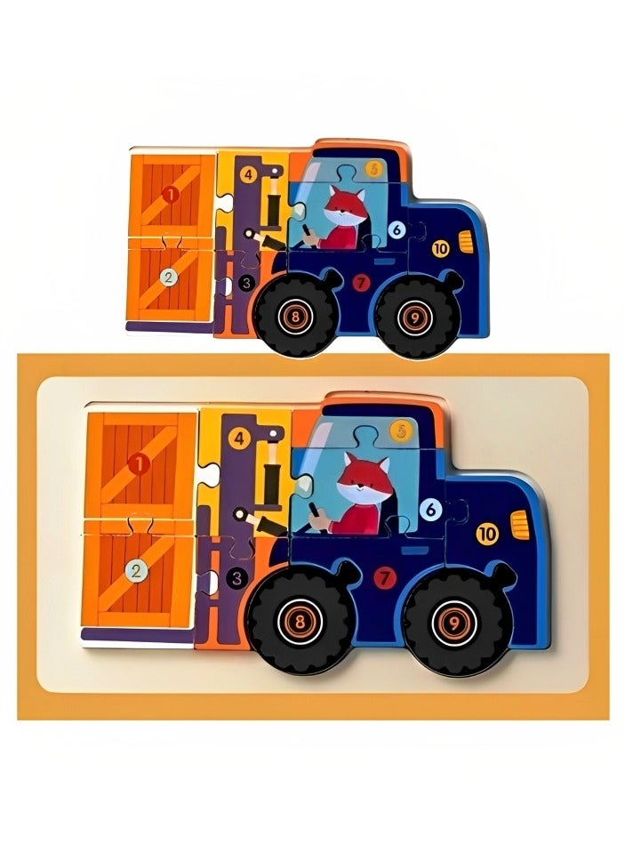 ألغاز خشبية ثلاثية الأبعاد مصممة لتعليم الأطفال شكل المركبات الهندسية، أدوات دعم التعليم للآباء والمعلمين، ألوان وأنماط جذابة، تنمية المهارات الحركية من مونتيسوري، هدايا رائعة (نمط رافعة شوكية) - Image 1