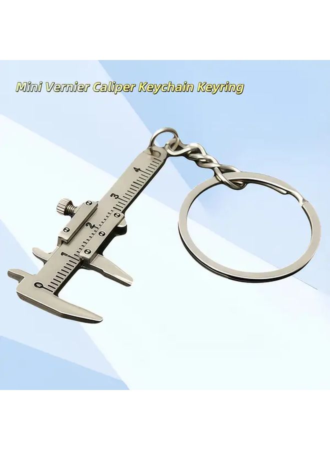 Silvery Mini Vernier Caliper Keychain Movable Pocket Tool For Length Depth Measurement - Image 1