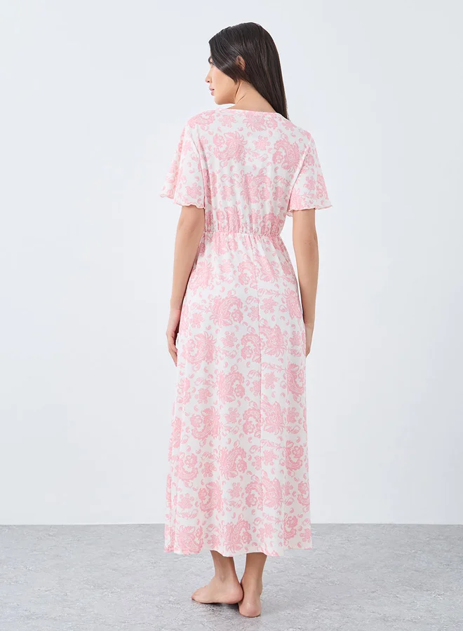 Styli Paisley Print Wrap Front Nightdress