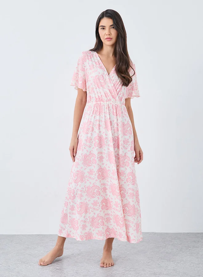 Styli Styli Paisley Print Wrap Front Nightdress