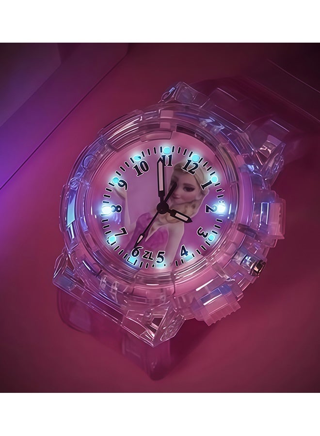 Frozen Elsa Cartoon Analog Quartz Watch for Kids Ages 5 to 12 Colorful Luminous Adjustable Wristwatch for Girls Casual Wear Party Favors Holiday Birthday Gifts Daily Play School Use，Pink - Image 3