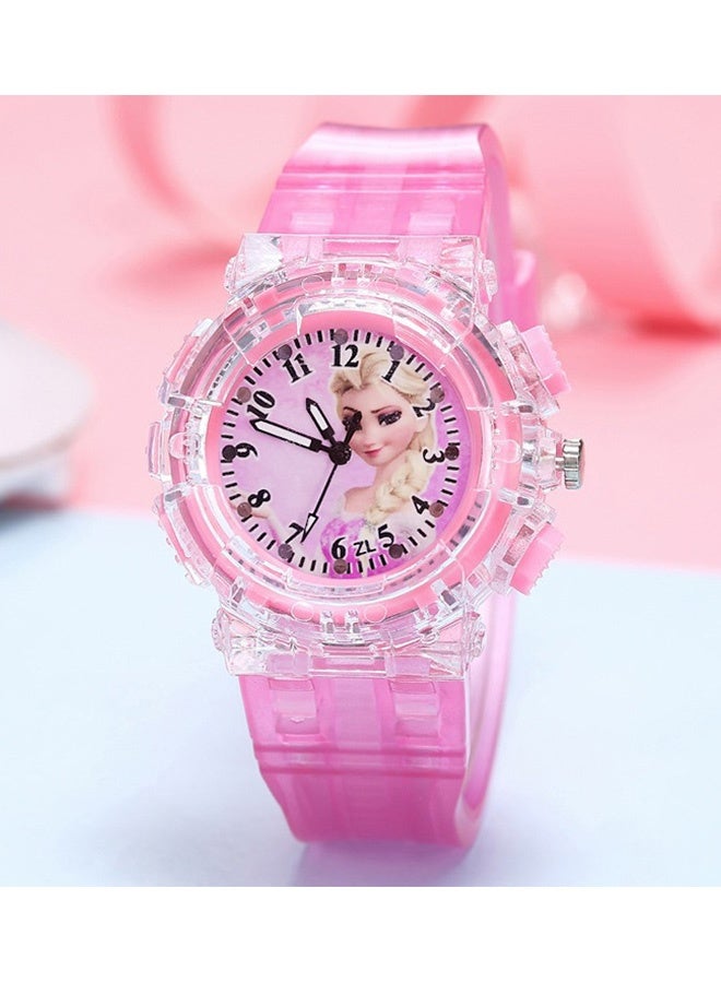 Frozen Elsa Cartoon Analog Quartz Watch for Kids Ages 5 to 12 Colorful Luminous Adjustable Wristwatch for Girls Casual Wear Party Favors Holiday Birthday Gifts Daily Play School Use，Pink - Image 2