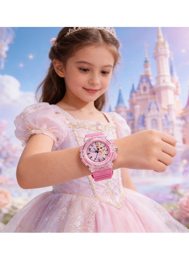 Frozen Elsa Cartoon Analog Quartz Watch for Kids Ages 5 to 12 Colorful Luminous Adjustable Wristwatch for Girls Casual Wear Party Favors Holiday Birthday Gifts Daily Play School Use，Pink - Image 4