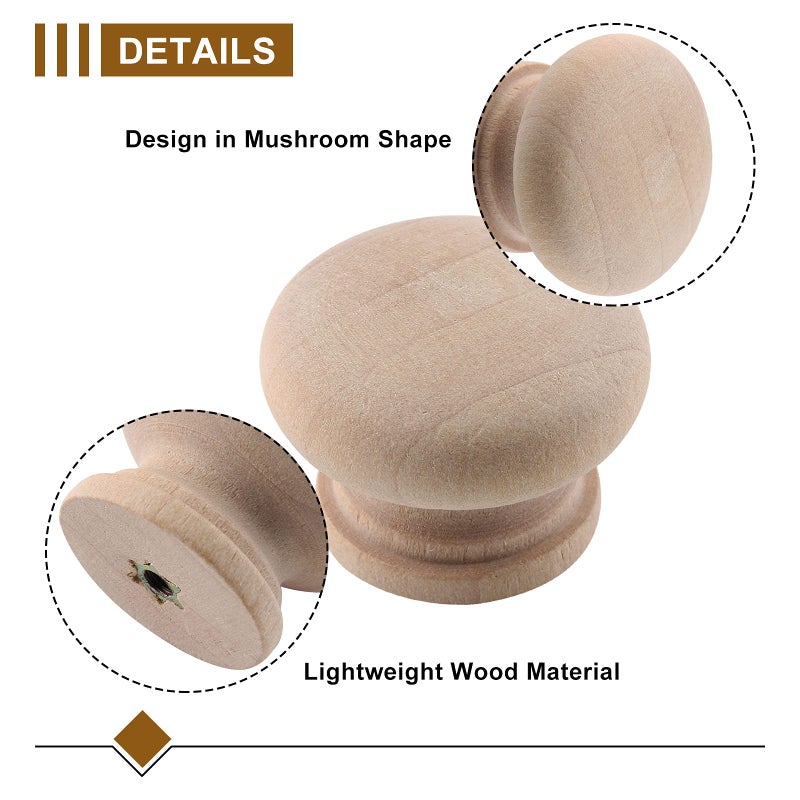 Zorfeter 20 Pcs Wood Unfinished Drawer Knobs Mushroom Shape Furniture Cabinet Knobs Pulls Handles (Diameter: 28Mm  Height: 21Mm) - Image 3