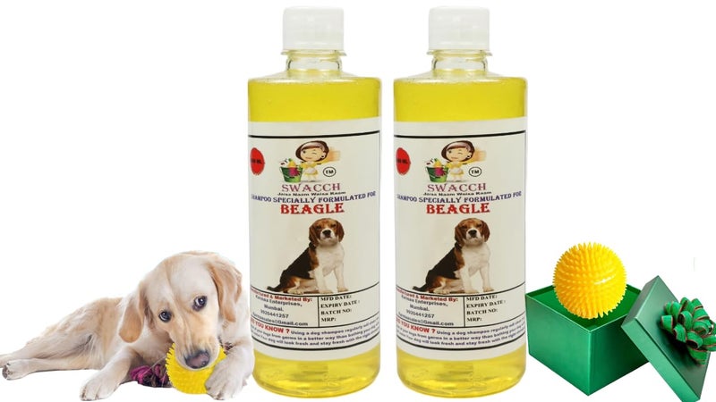 swacch Shampoo | Puppy Safe Shampoo | PH Balanced | Ditch to Itch for Beagle Dog Shampoo 500ml Pack of 2 (Lemon) + Spike Ball Chew Toy Combo Pack - Image 1