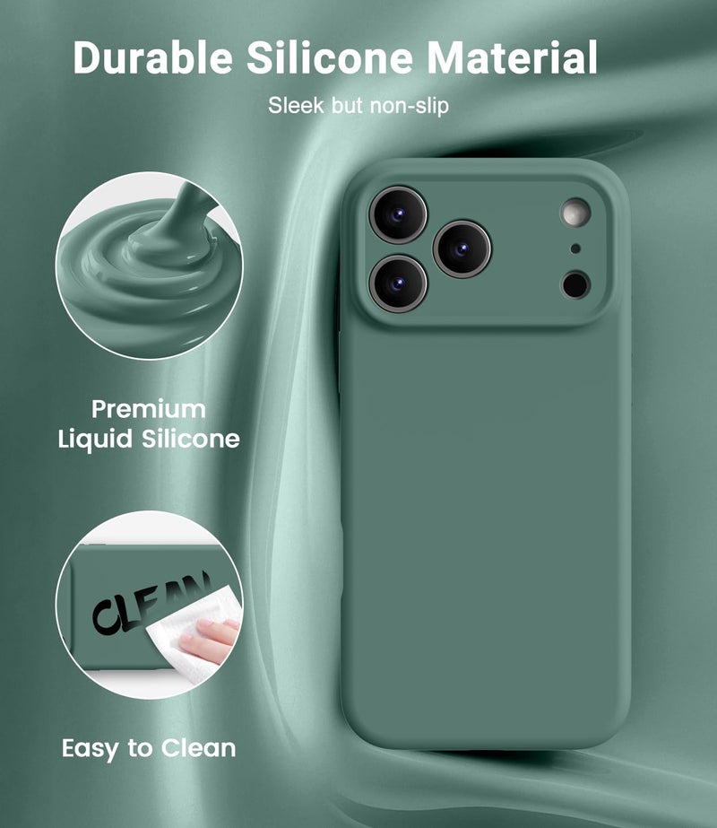 OTOFLY Magnetic for iPhone 17 Pro Max Case,Compatible with Magsafe,Classic Liquid Silicone Mobile Phone Case,Integrated Camera Control Button,Anti-Scratch Microfiber Lining, Pine Green - Image 3