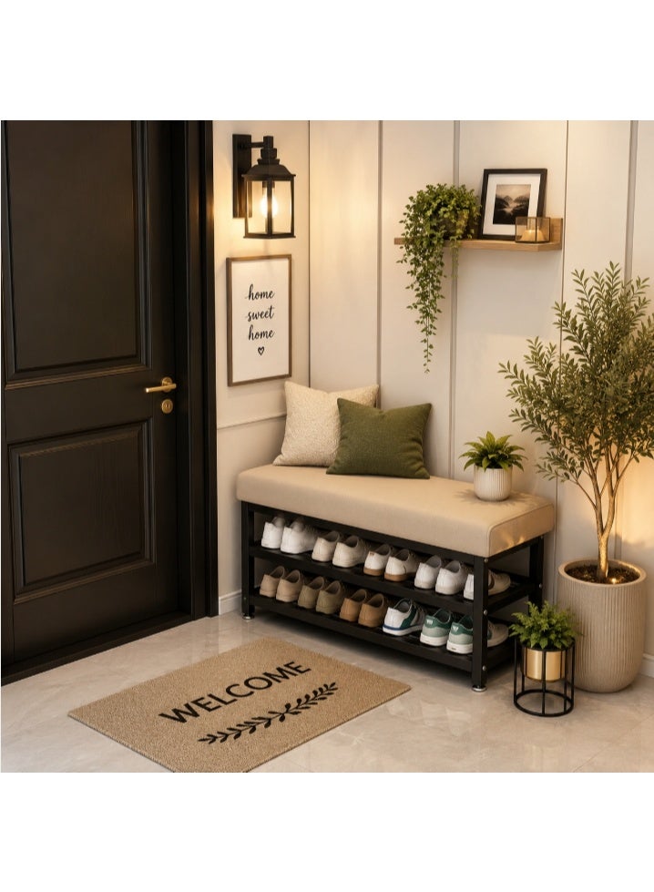 HOME TASTE 𝗛𝗢𝗠𝗘 𝗧𝗔𝗦𝗧𝗘 Heavy Duty Shoe Bench Rack with Padded Cushion Seat, 2-Tier Metal Shoe Storage Organizer, Modern Entryway Shoe Shelf with Comfortable Leather Seat for Home, Office, Apartment & Hotel - Image 5