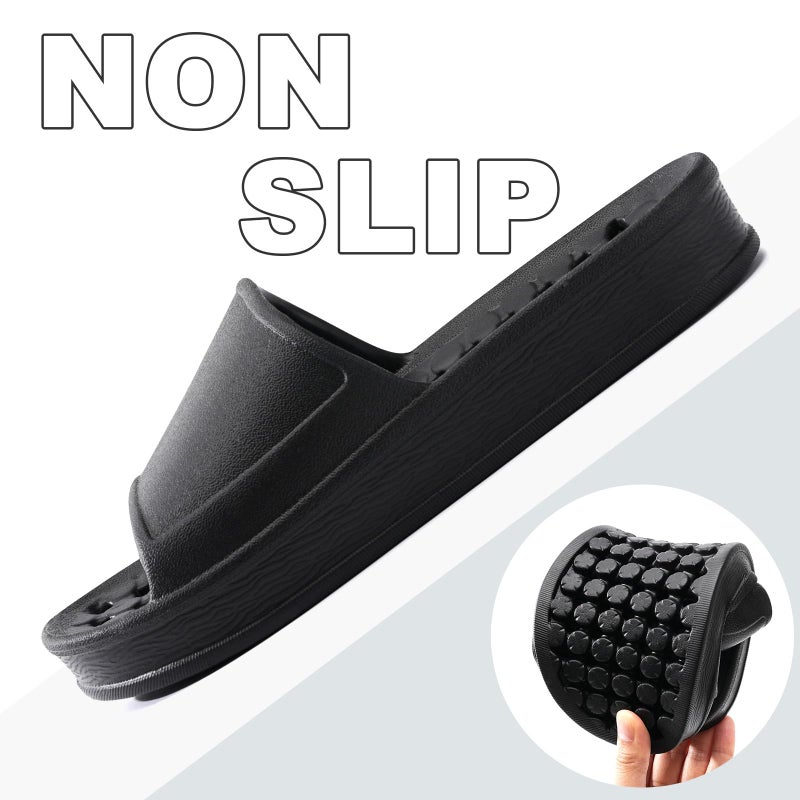 GETOEU Shower Shoes for Women and Men with Drain Holes Massage Slide Sandals Soft Cushioned Anti-Slip Pool Slides Comfort Thick Soled Gym Shower Shoes Quick Drying Bathroom Spa Slippers,Black - Image 4