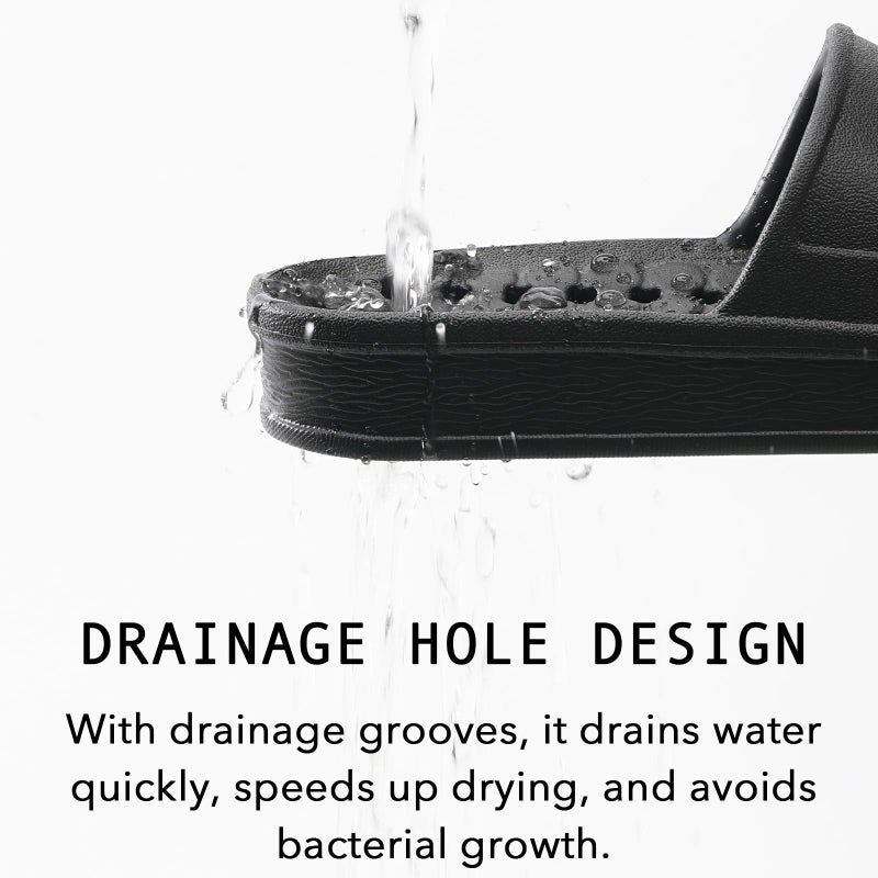 GETOEU Shower Shoes for Women and Men with Drain Holes Massage Slide Sandals Soft Cushioned Anti-Slip Pool Slides Comfort Thick Soled Gym Shower Shoes Quick Drying Bathroom Spa Slippers,Black - Image 3