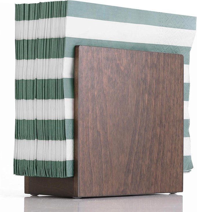 NAPKIN HOLDER FOR TABLE WOODEN FARMHOUSE NAPKIN HOLDERS BROWN SIMPLE UPRIGHT VERTICAL DINING TABLE COCKTAIL NAPKINS DISPENSER KITCHEN RUSTIC NATURAL WALNUT WOOD FOR PAPER NAPKINS