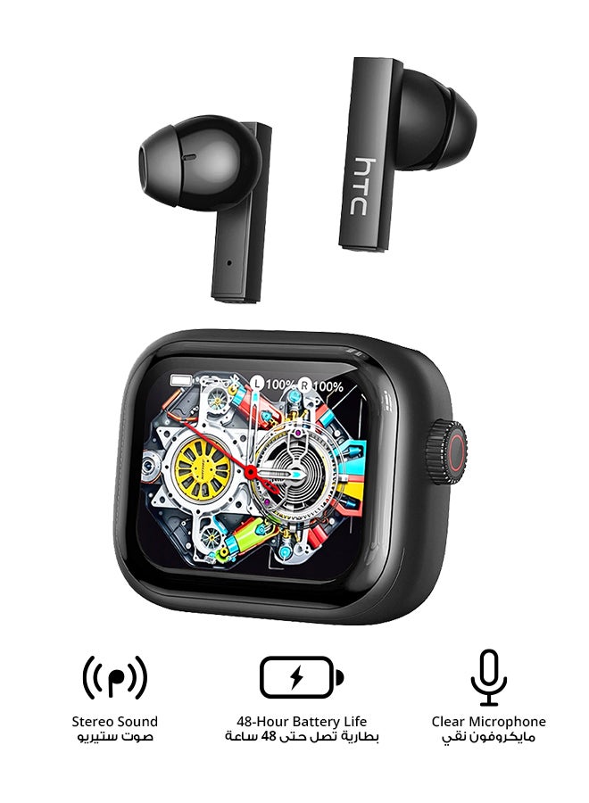 HTC NE40 In-Ear TWS Wireless Earbuds, Bluetooth 6.0, AI Translator Earphones, Touch Screen Charging Case, Noise Reduction, IPX5 Water Resistance, Built-in Mic, 48-Hour Battery Life, 3-Hour Music Playback, Sport Headphones, Black black - Image 1