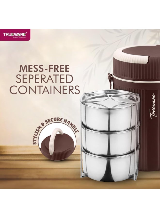 Trueware علبة غداء ترووير كويك ميل 3 معزولة حرارياً، تحتوي كل منها على 3 حاويات من الفولاذ المقاوم للصدأ، سعة 300 مل | علبة غداء للمكتب | خالية من مادة BPA | آمنة للاستخدام مع الطعام - Image 3