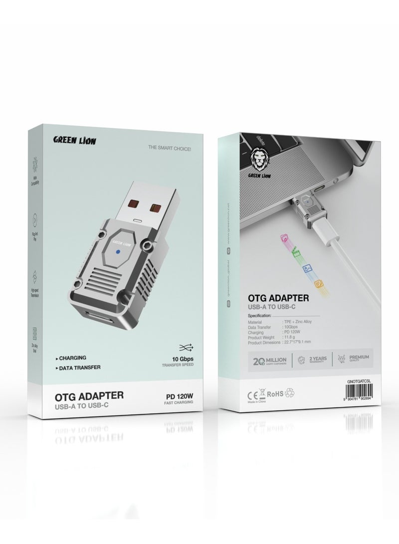 OTG Adapter USB-A to USB-C/ PD 120W Fast Charging/ 10Gbps Data Transfer/ Plug and Play / Charging & Data Transfer / OTG Adapter - Silver