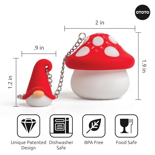 OTOTO Cute Tea Strainers - Loose Leaf Tea Steeper, Tea Infuser for Loose Leaf Tea, Tea Diffusers, Tea Accessories, Mushroom Gifts, Cute Kitchen Accessories, White Elephant Gifts, (Gnomeo, Gnome) - Image 5