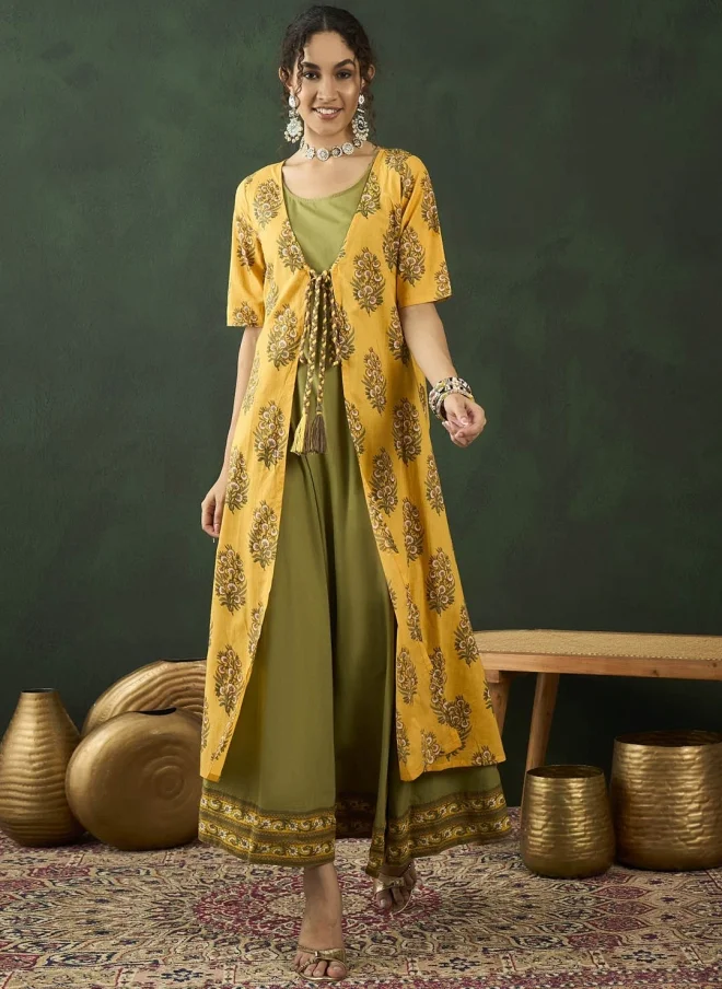 AKS Floral Printed Maxi Ethnic Dress for Women