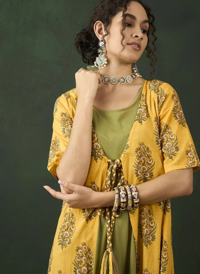 AKS Floral Printed Maxi Ethnic Dress for Women