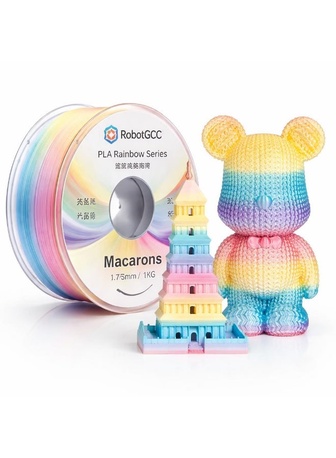 robotgcc Macaron PLA 1.75mm 3D Printer Filament 1KG | Rainbow Pastel Gradient PLA Filament | Silk Smooth Surface | Low Warp | Easy Print | High Precision Dimensional Accuracy | FDM Printing Material | Decorative Models Cosplay Art DIY Prototyping - Image 1
