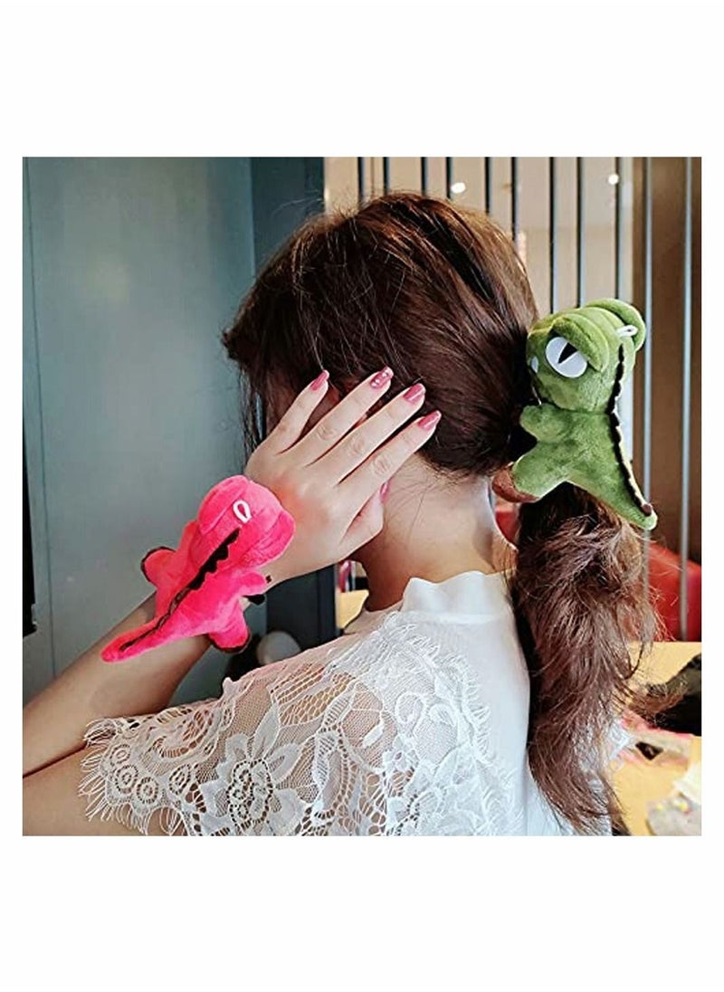 Y&D 2Pack Plush Stuffed Animal Cute Hair Scrunchies Sets Girls Elastic Rope Large 3D Dinosaur Decor for Kids Styling Tools  - Image 2