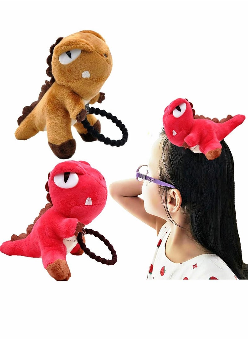 Y&D 2Pack Plush Stuffed Animal Cute Hair Scrunchies Sets Girls Elastic Rope Large 3D Dinosaur Decor for Kids Styling Tools  - Image 1