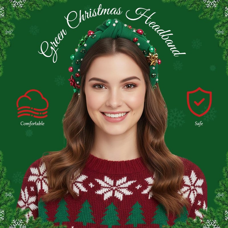 M'AYCREATE أطواق شعر عيد الميلاد للنساء، طوق رأس مزين بالخرز للنساء، طوق رأس عريض مزين بالأحجار الكريمة للموضة للاستخدام اليومي، الحفلات، عيد الميلاد، العطلات، هدية عيد الحب للسيدات - Image 5