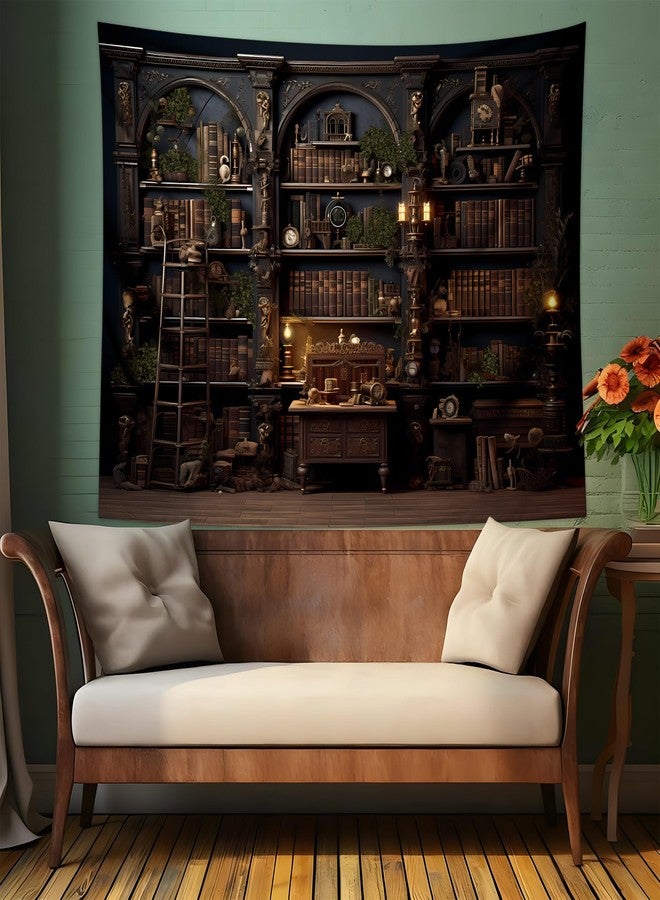 QGHOT Medieval Bookshelf Tapestry, Dark Academia Old Library Tapestries Wall Hanging, Gothic Wall Decor Study Room Student Office Bedroom Living Room Backdrop 80x60 in - Image 3